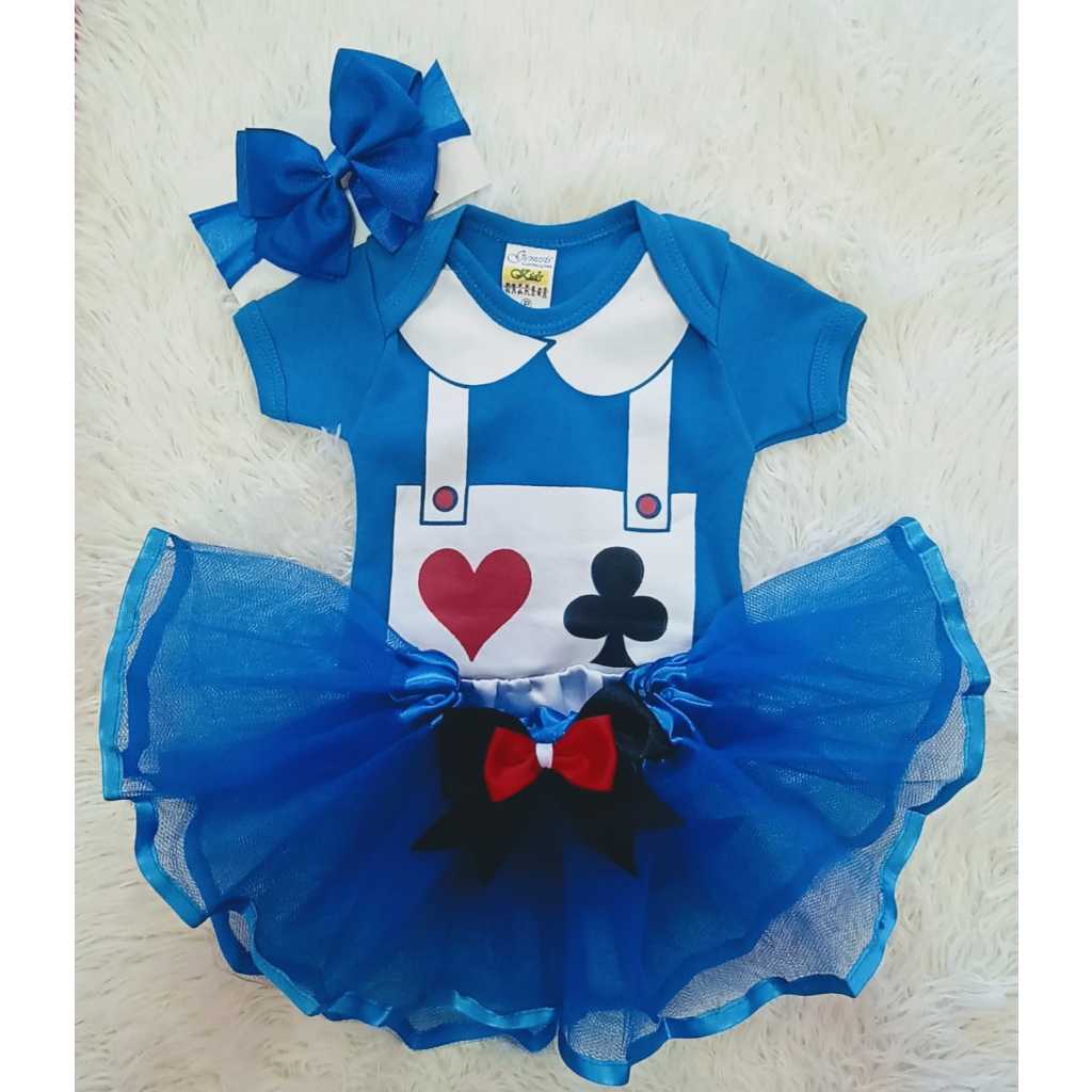 Body Bebê Temático Alice no País das Maravilhas Vestido Menina Mesversário Fantasia Infantil