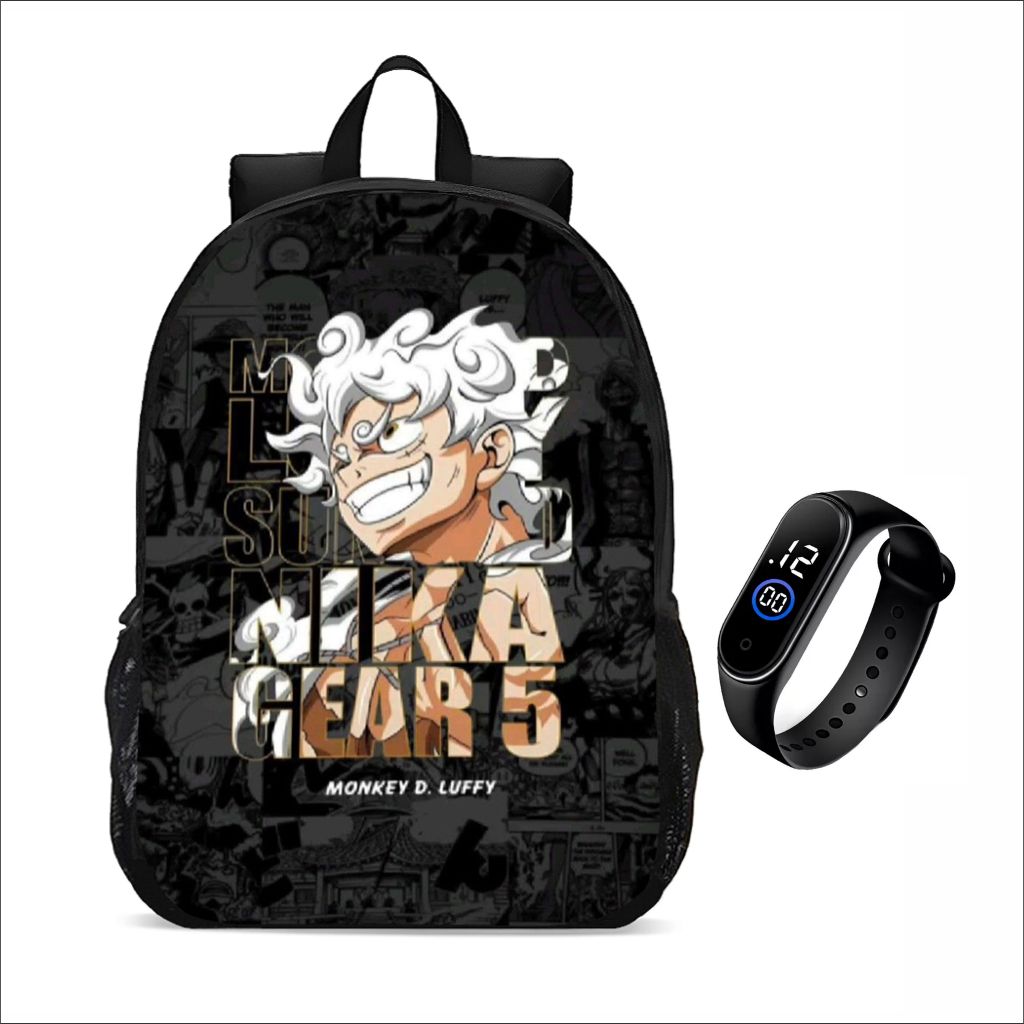 Kit Mochila escolar juvenil infantil + Relógio Digital Vários Modelos Personagens Anime Desenho