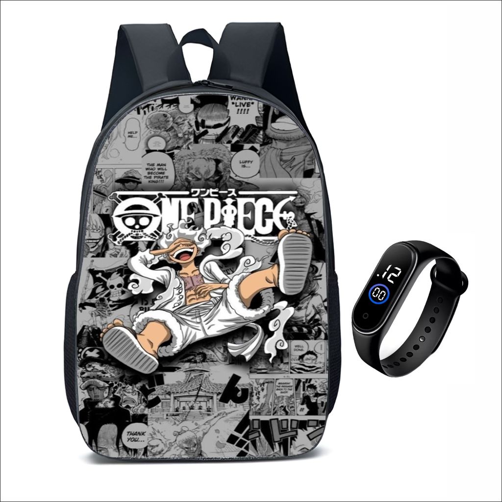 Kit Mochila escolar juvenil infantil + Relógio Digital Modelo Personagens Anime Desenho