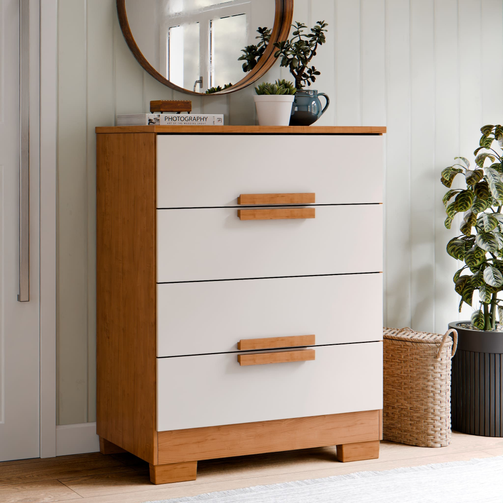 Cômoda de Quarto Napoles 4 Gavetas MDF/MDP Compacta Moderna Móvel Organizador Roupas e Ace...