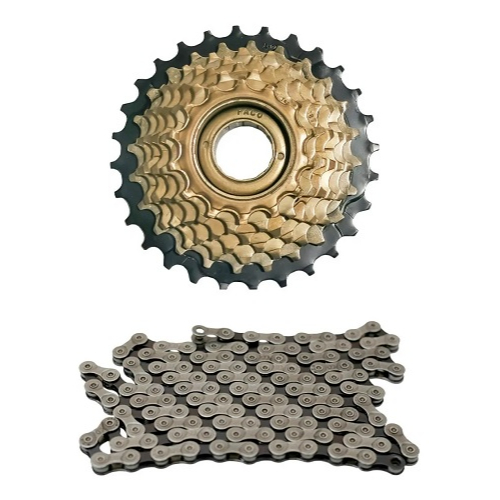 Kit Catraca Rosca 7v + Corrente Fina para Marcha Bicicleta 21 velocidades