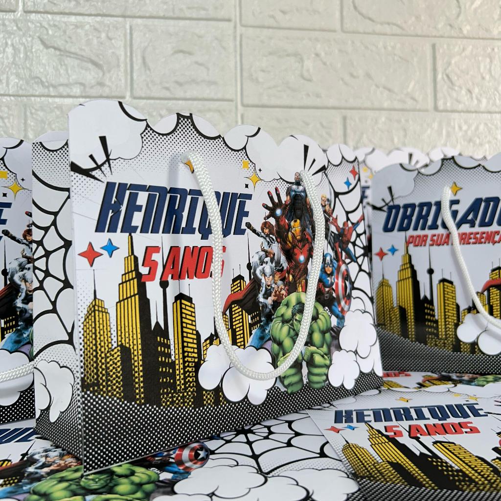 Sacolinha personalizada super heróis lembrancinha aniversário festa infantil vingadores super heroi menino lembrança