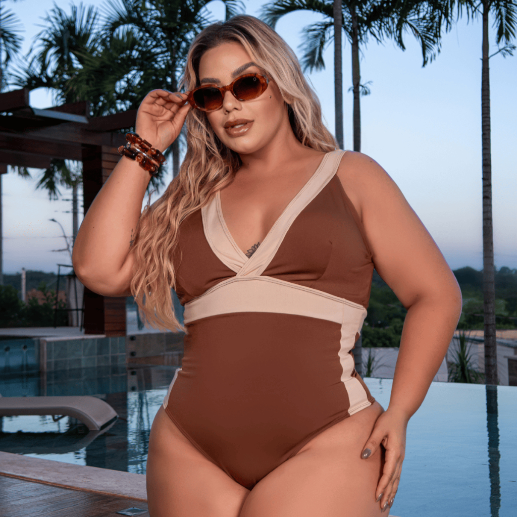 Body Maio Plus Size Engana Mamãe com Bojo e Forro Verão Decote V em Oferta na Shopee