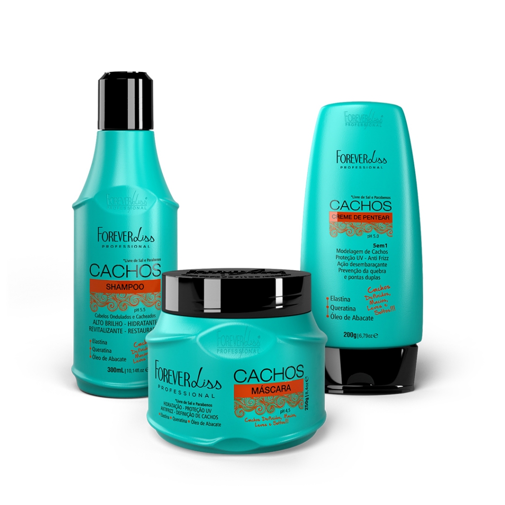 Kit Cachos Com Shampoo, Máscara e Creme De Pentear Forever Liss - Beauty