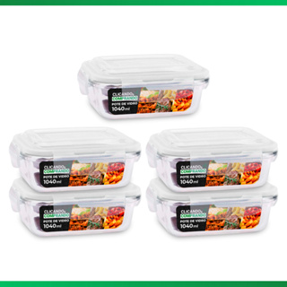 Kit 5 Pote De 1040 Ml Com Trava Marmita De Vidro Vai Ao Forno/Freezer em Oferta na Shopee