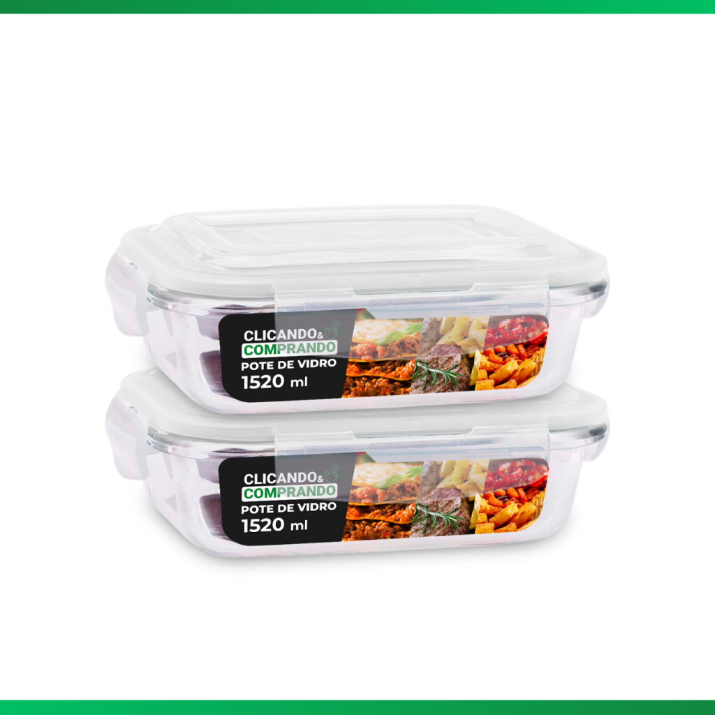 2 Potes Retangular 1520ml De Vidro Vai ao Forno/Frezzer em Oferta na Shopee