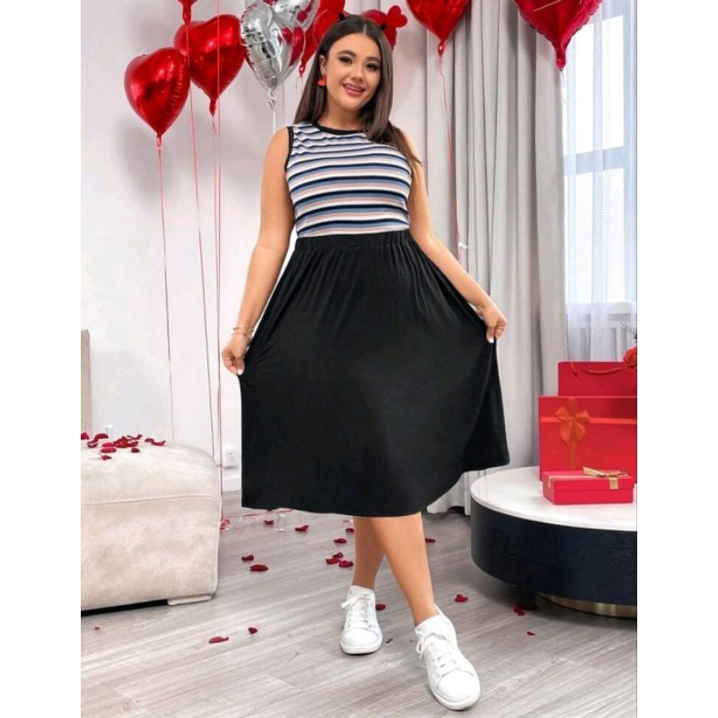 Conjunto Feminino Saia e Blusa Listrado em malha moda verão Evangélica passeios básico casual veste 42/44