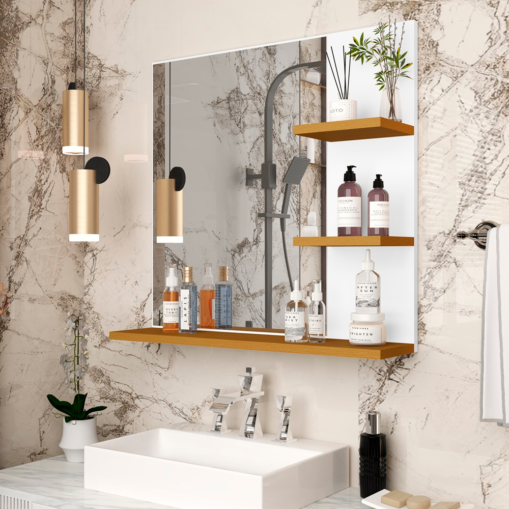 Espelheira Madri Com Prateleira Organizadora Espelho Decorativo Armarinho Banheiro Suspenso em Oferta na Shopee