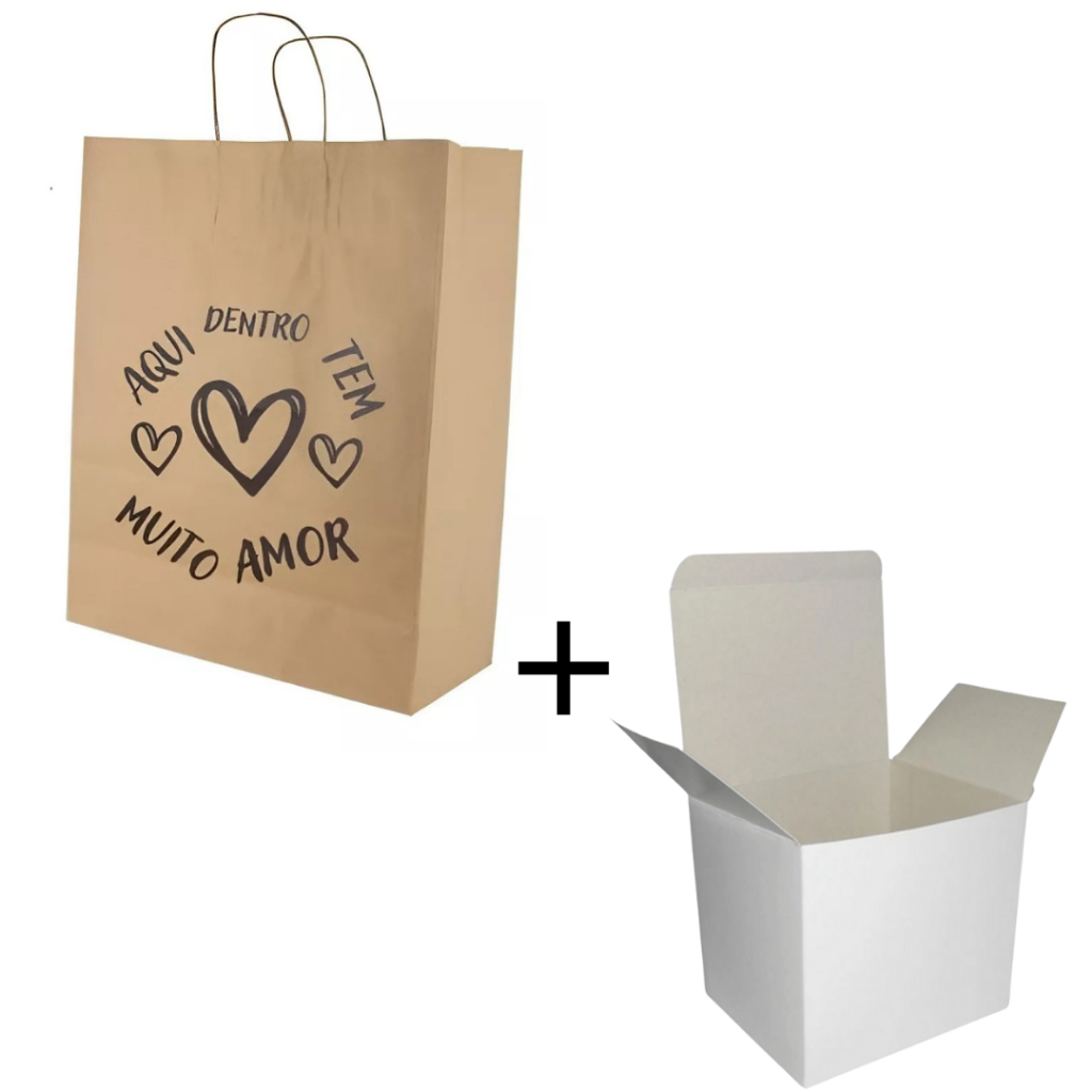 Sacola Kraft mais Caixinha de Caneca Para Presente