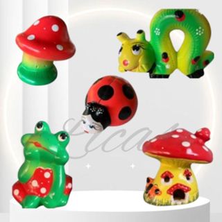 kit 5 enfeites jardim decoração sapo cogumelo centopeia casinha mais vendido promoção em Oferta na Shopee