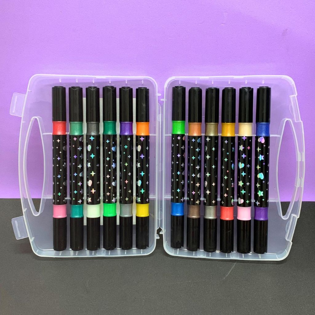 Caneta Marcadora Glitter Metalizada Ponta Dupla Conjunto De Canetinhas Colorir Bobby Goods 24 Cores