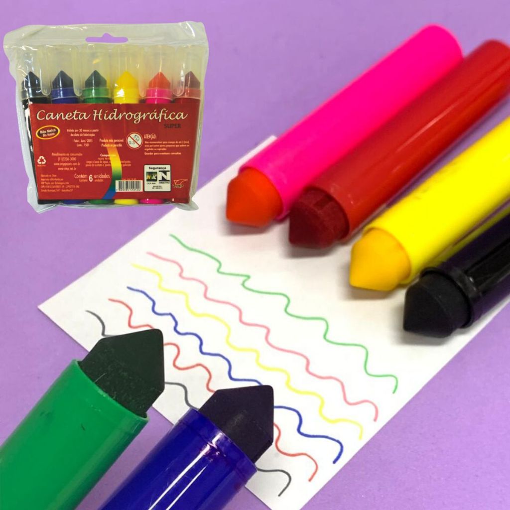 KIT 6 Canetinhas Hidro Cor Super Canetão Infantil Material Escolar Divertido Jumbo 11cm Colorir em Oferta na Shopee