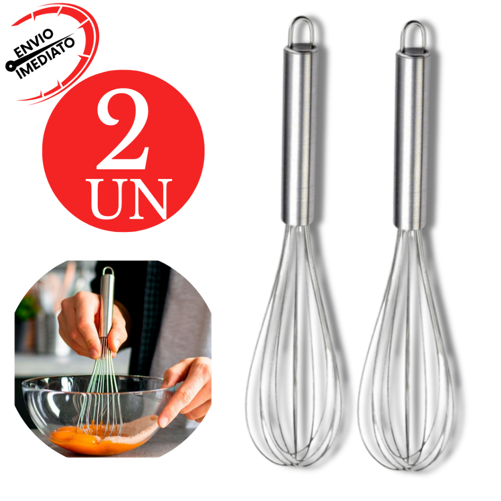 Kit 2 Batedor de Ovos e Massas Em Aço Inox Fouet Fue Profissional Kit 2 Unidades Confeitaria