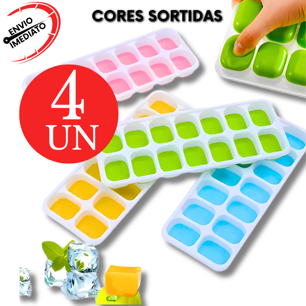 Kit 4 Formas de Gelo Silicone Com Tampa Rigida Fundo Flexivel Multiuso Cozinha Agua Comida GRANDE