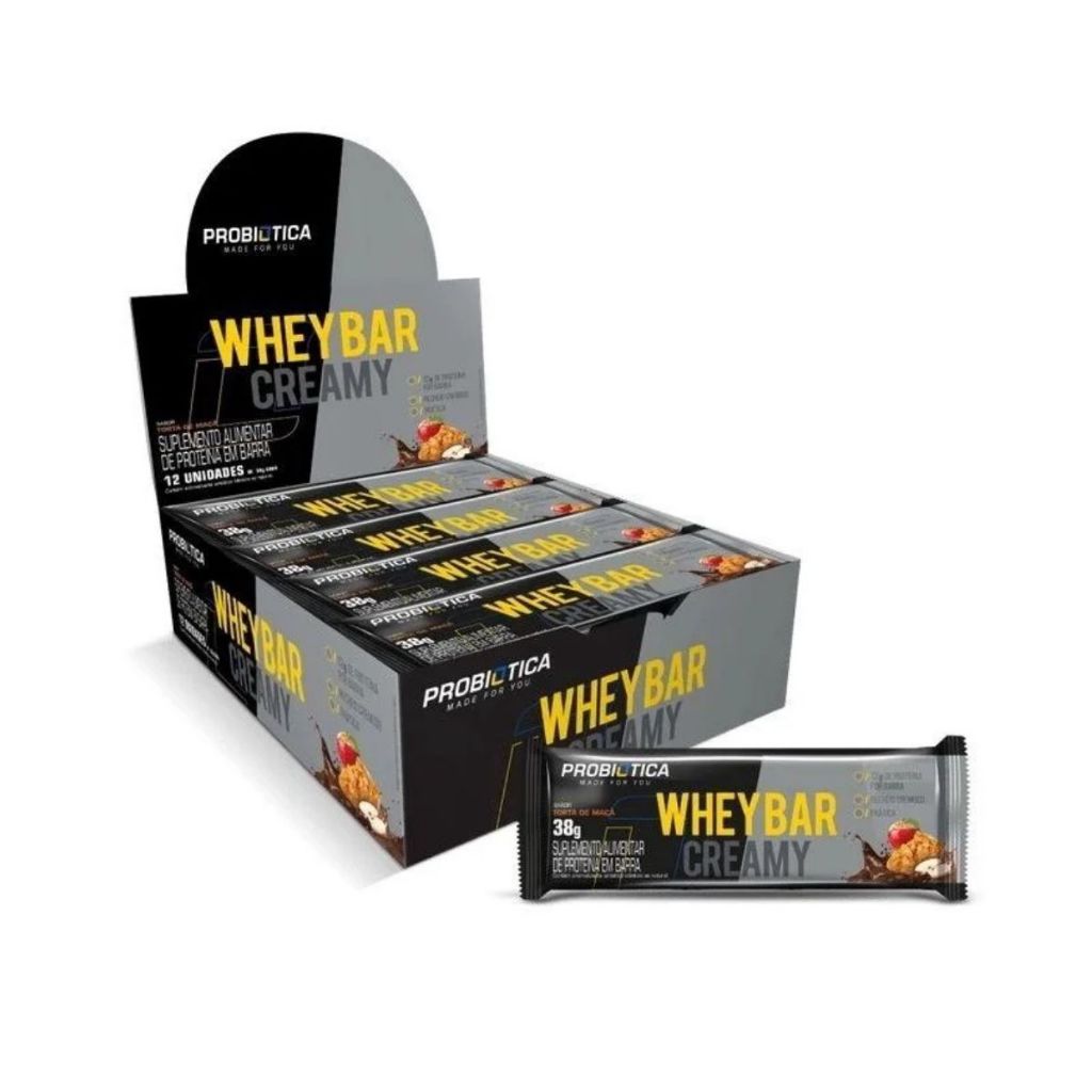 Barra de Proteína Whey Bar Creamy Torta de Maçã Probiótica com 12 unidades de 38g - Health