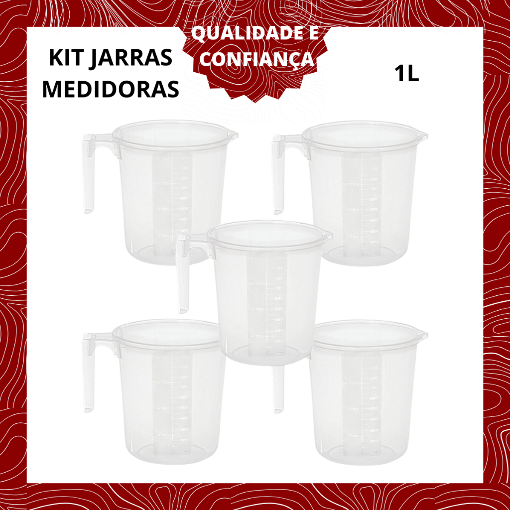 Kit Conjunto 24/20/15/10/5 Jarra Plastica Graduada Medidora 1 Litro Atacado em Oferta na Shopee