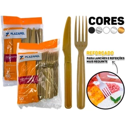 Kit Talheres Churrasco 50 Garfo Refeição Comida Descartável + 50 Facas Acrílico Festa Reforçado