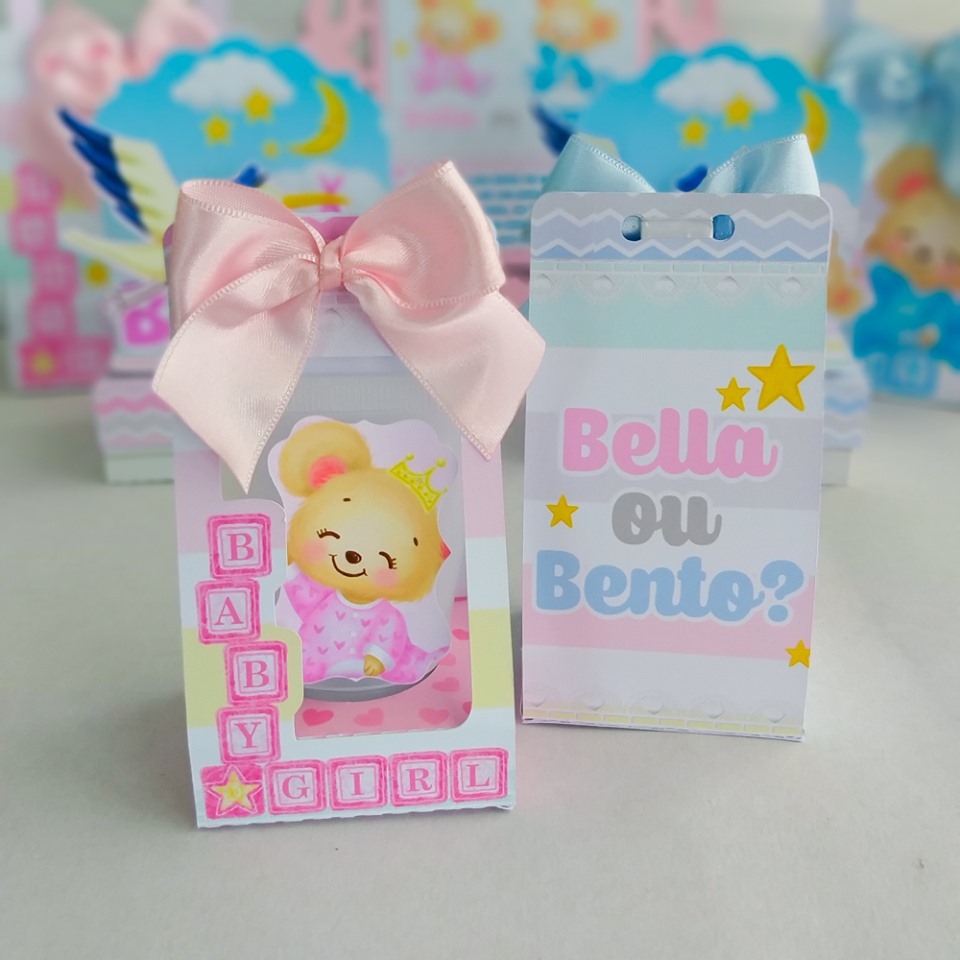 Caixinha milk personalizada para chá revelação ursinho