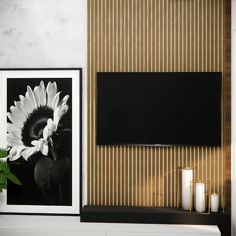 Kit 50 Revestimentos Ripados Madeira Placa Painel decorativo MDF 45x11cm Moderno ENVIO IME...