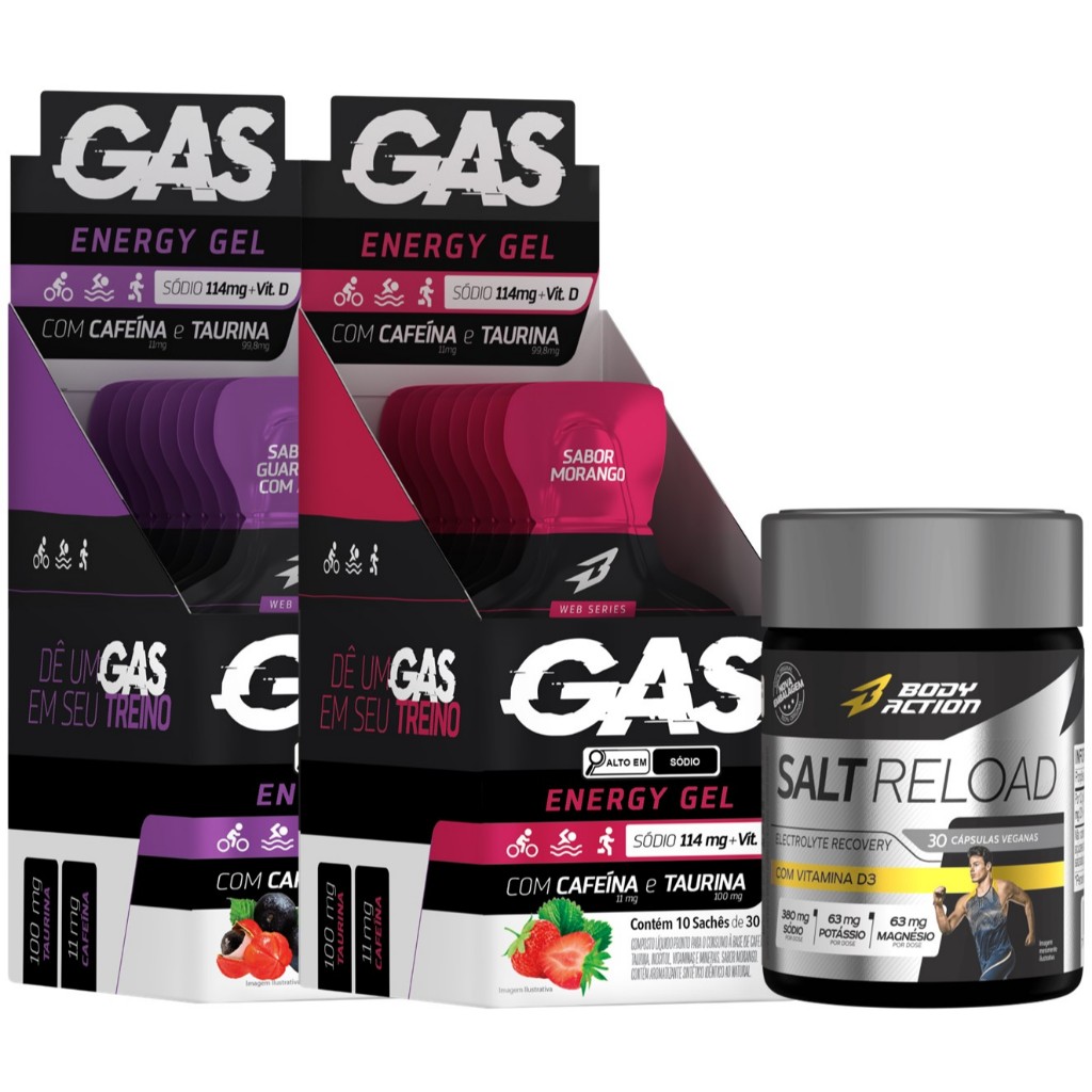 Kit 2x Caixas Gas Gel Energético 20 Sachês + Salt Reload - Health