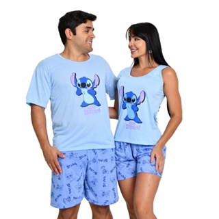 Kit 2 Pijamas Casal Feminino e Masculino Blusa e Short Verão Combinado Personagens em Oferta na Shopee