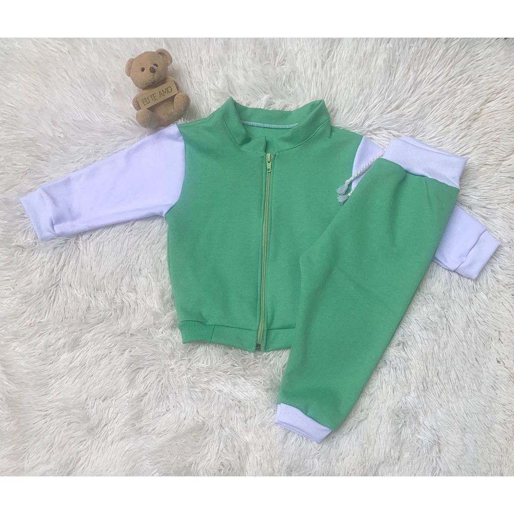 Conjunto Moletom Infantil Sem Capuz Com Zíper Conjunto Para Bebê Menino e Menina 3 à 18 Meses