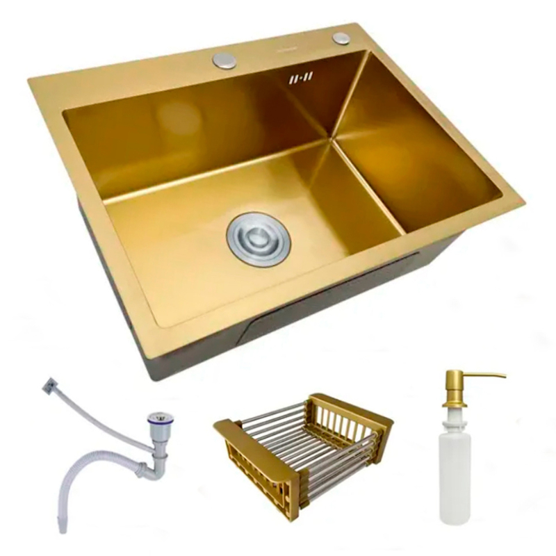 Cuba Pia Inox Dourada Quadrada Cozinha Gourmet Com Acessórios 60x45 Brinovar em Oferta na Shopee