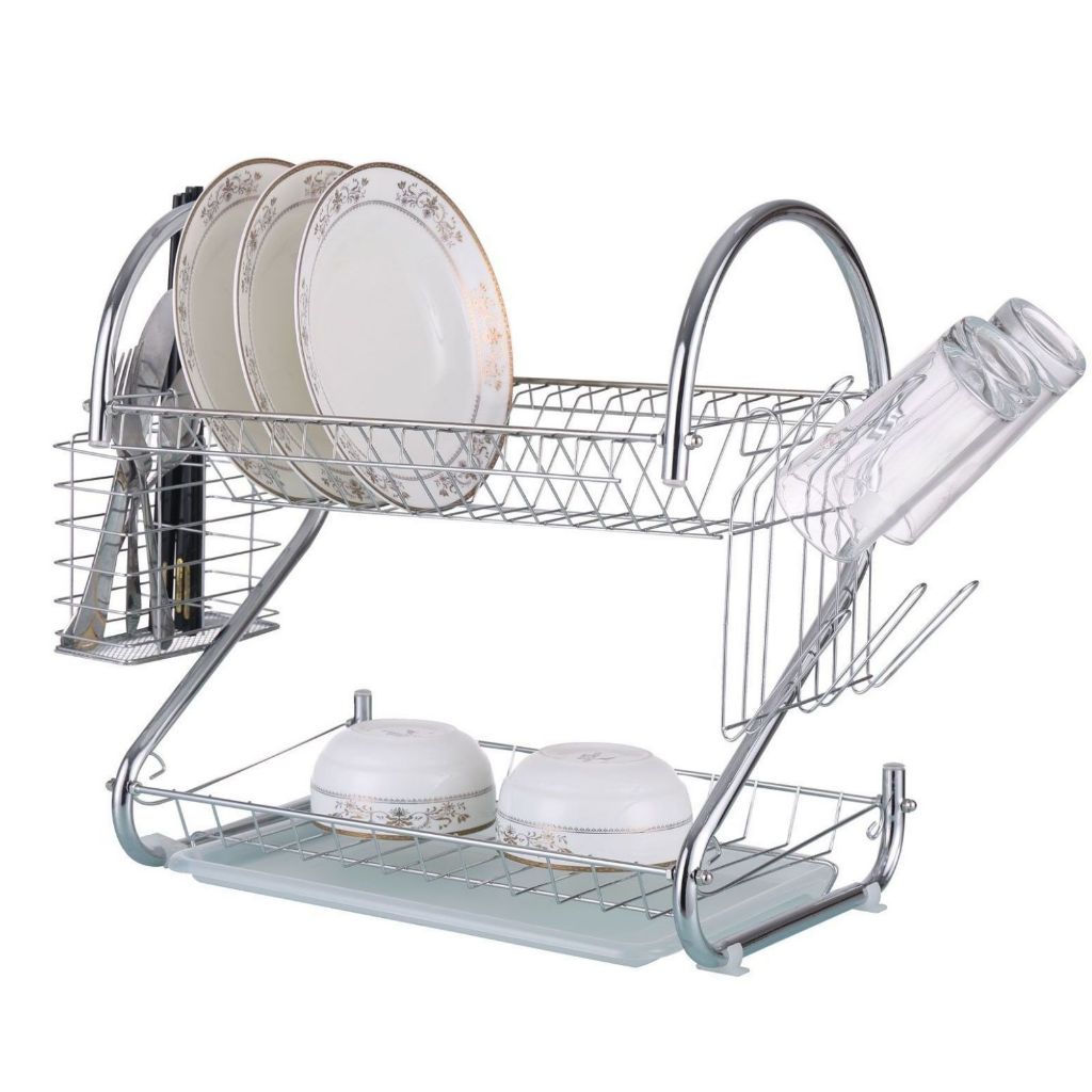 Escorredor de Louça Cromado 2 Andares 12 Pratos Porta Talheres em Oferta na Shopee