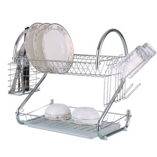 Escorredor de Louça Cromado 2 Andares 12 Pratos Porta Talheres em Oferta na Shopee
