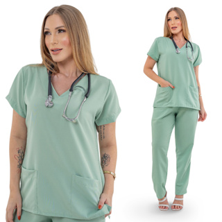 Scrub em Oxfordine Conjunto PIjama Cirúrgico Uniforme Enfermagem Basico Verde Menta Claro em Oferta na Shopee