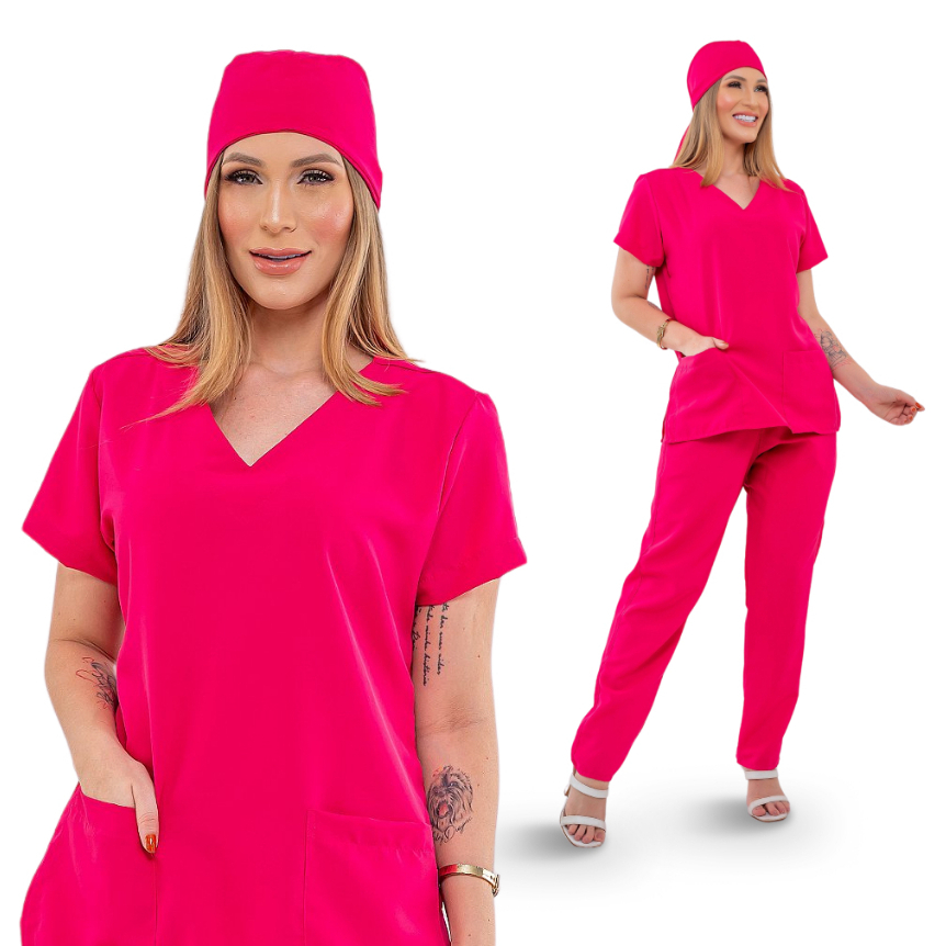 Conjunto Pijama Scrub Oxfordine Uniforme Enfermagem Basico Pink em Oferta na Shopee