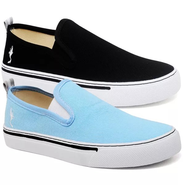 Kit 2 pares sapatênis feminino slip on sem cadarço skatista calce fácil macio flexível