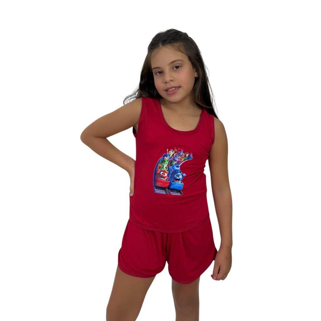 Pijama Feminino Infantil Baby Doll Estampado Short Doll Tecido Suede Confortável Menina Short Blusa