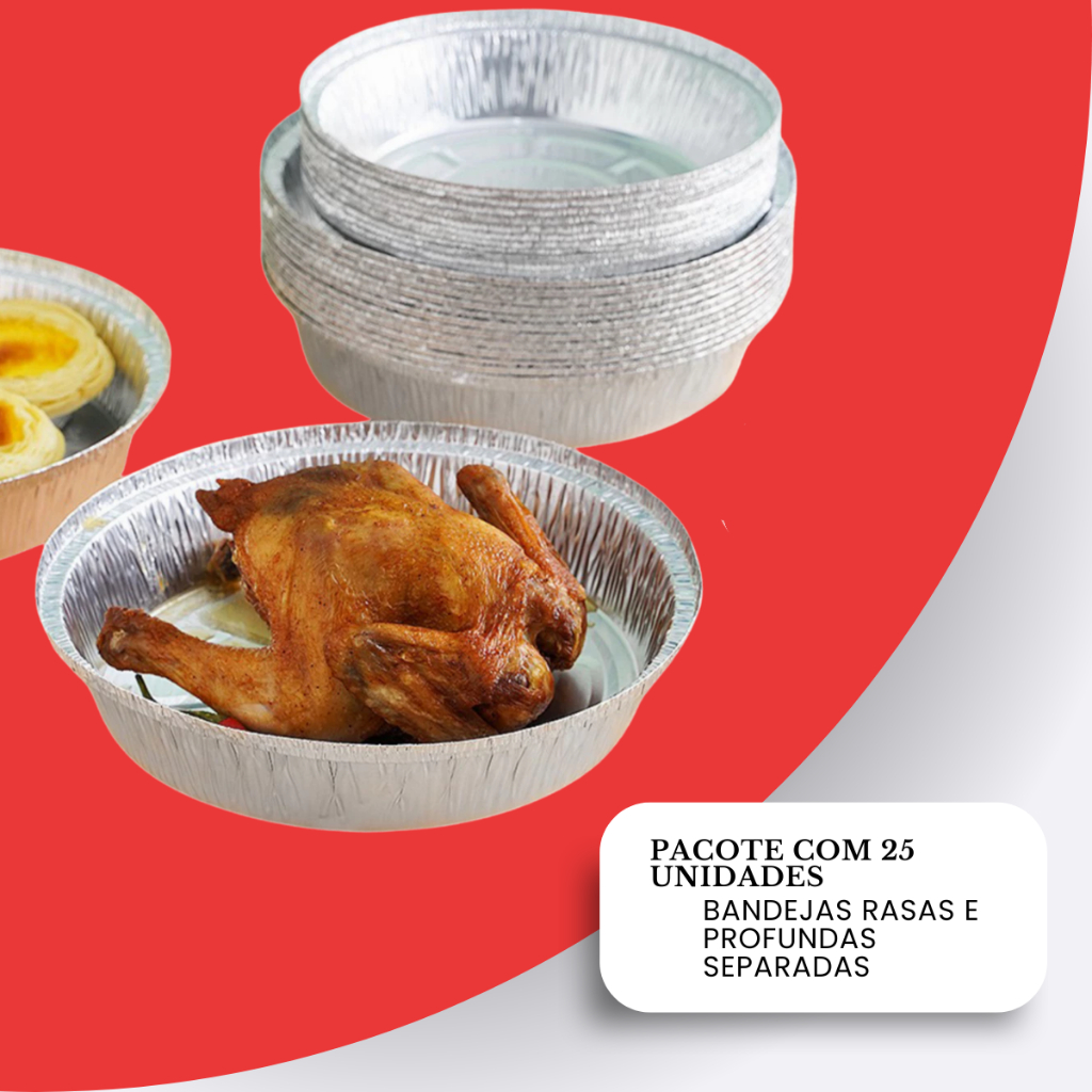 Bandejas Papel Alumínio, Profundas e Rasas Festas Cozinhar (Pacote com 25)