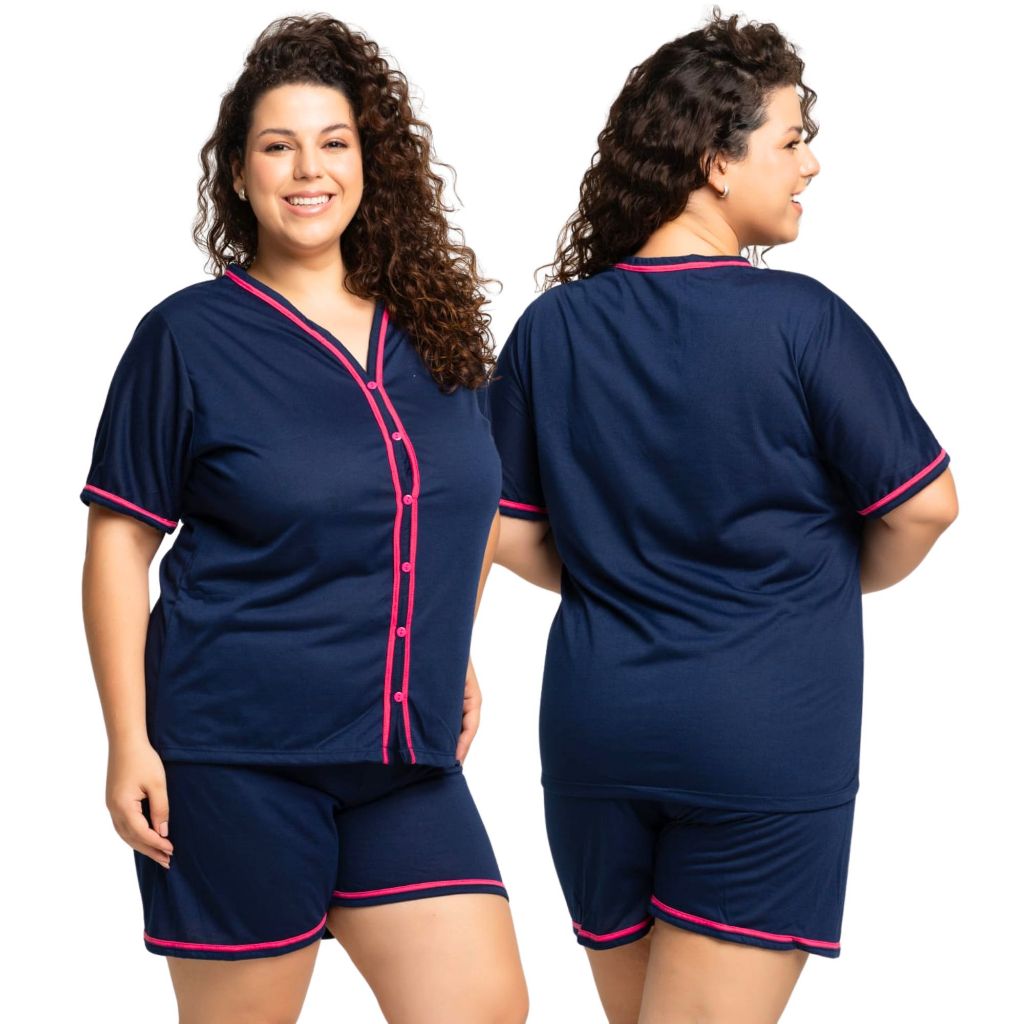 Baby Doll Plus Size 50/52/54 Pijama Amamentação Americano com botões em Malha
