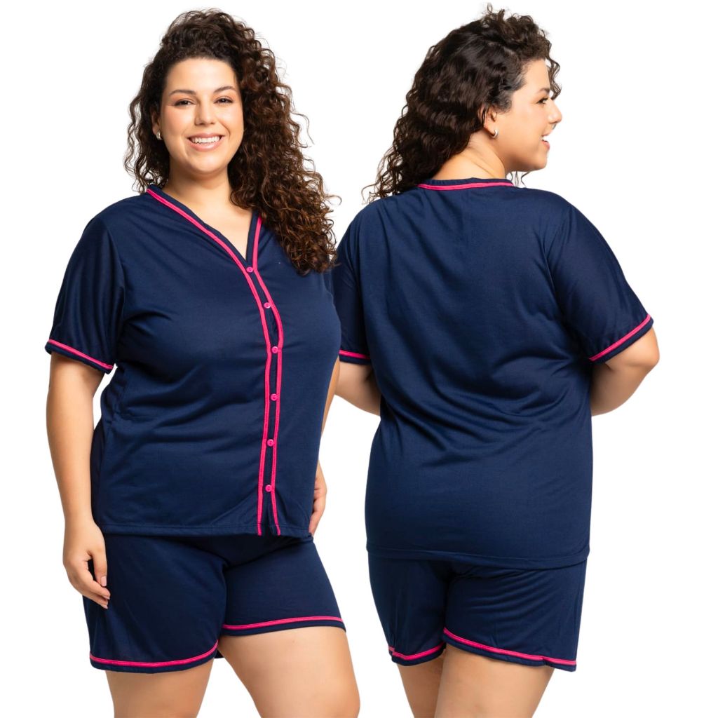 Pijama Plus Size Americano Amamentação Cirúrgico com botões em malha