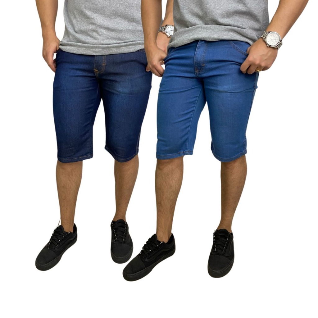 Kit com 2 Bermudas Masculinas Jeans Elastano Lycra Short Ref 124