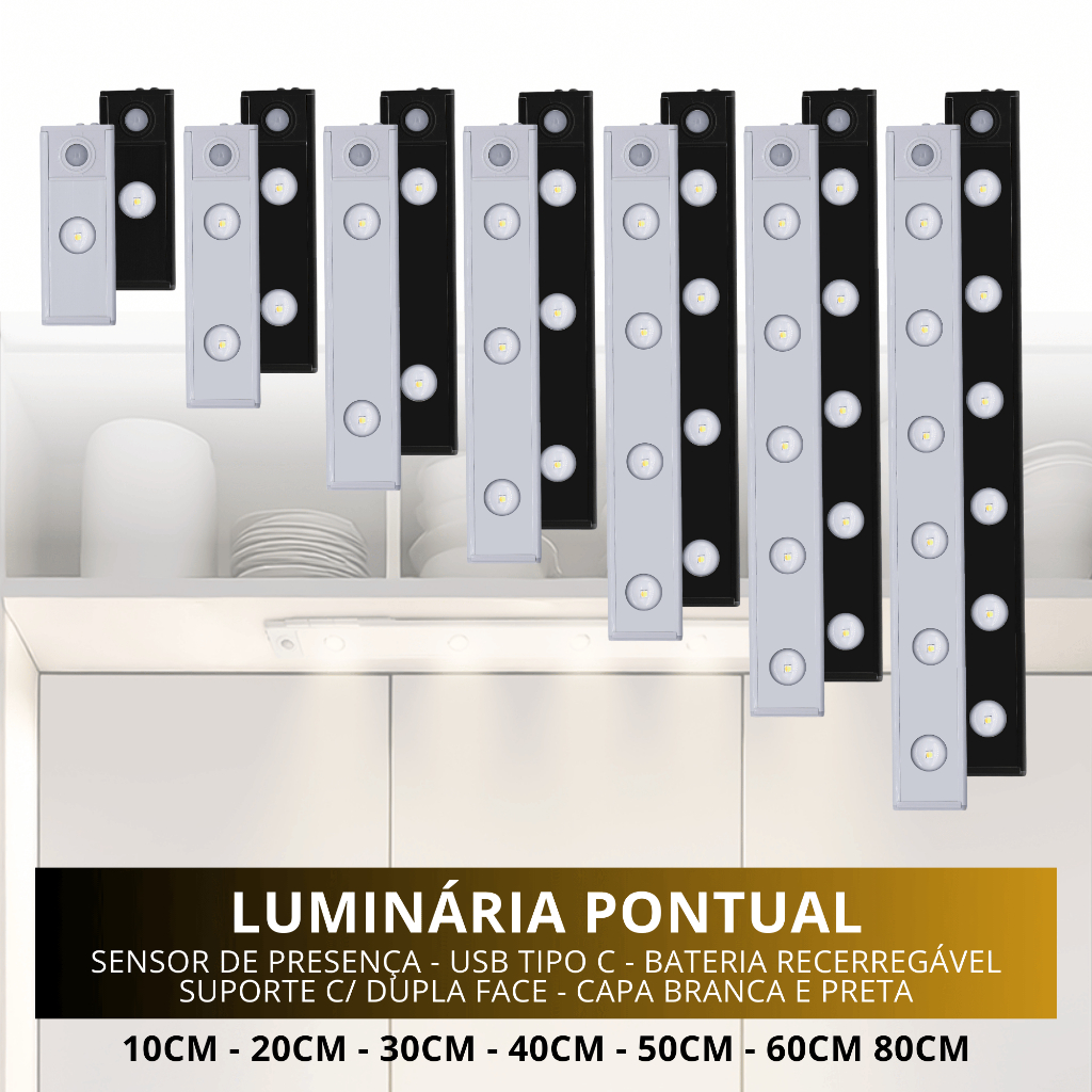Luminária Led Barra Pontual Usb Recarregável Sensor Presença Luz 3 Cores Branco Frio Neutro e Quente em Oferta na Shopee