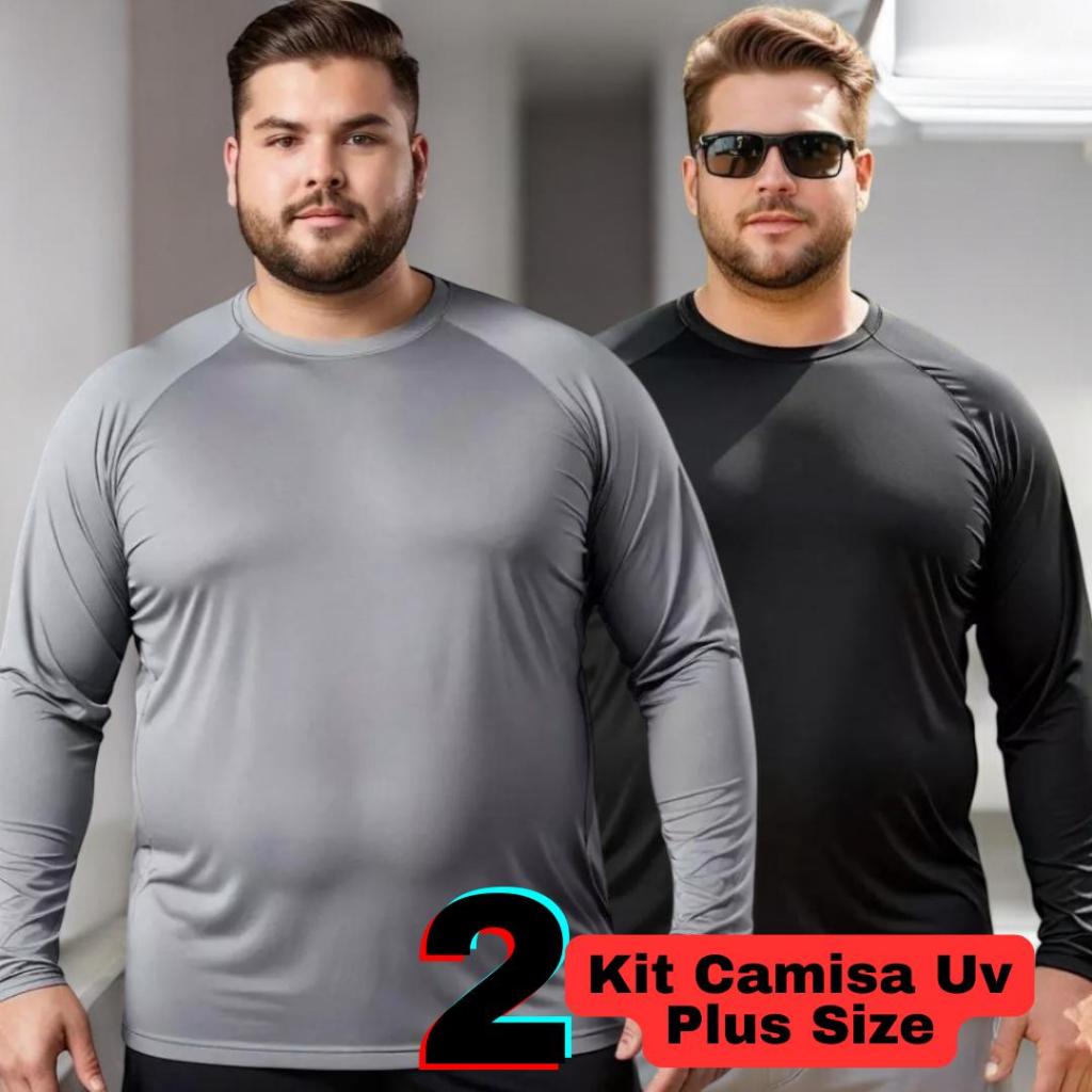 Kit 2 Camisa Plus Size Térmica Proteção Uv 50+ Plus Segunda Pele Camiseta Unissex Manga Longa em Oferta na Shopee