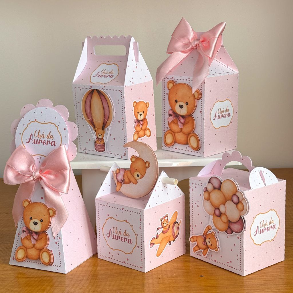Personalizados de Luxo para chá de bebê | Papelaria personalizada | lembrancinhas personalizadas ~Ursinho Rosa 3D