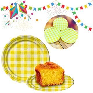 30~150 PRATINHO FESTA JUNINA 15 CM XADREZ AMARELO em Oferta na Shopee