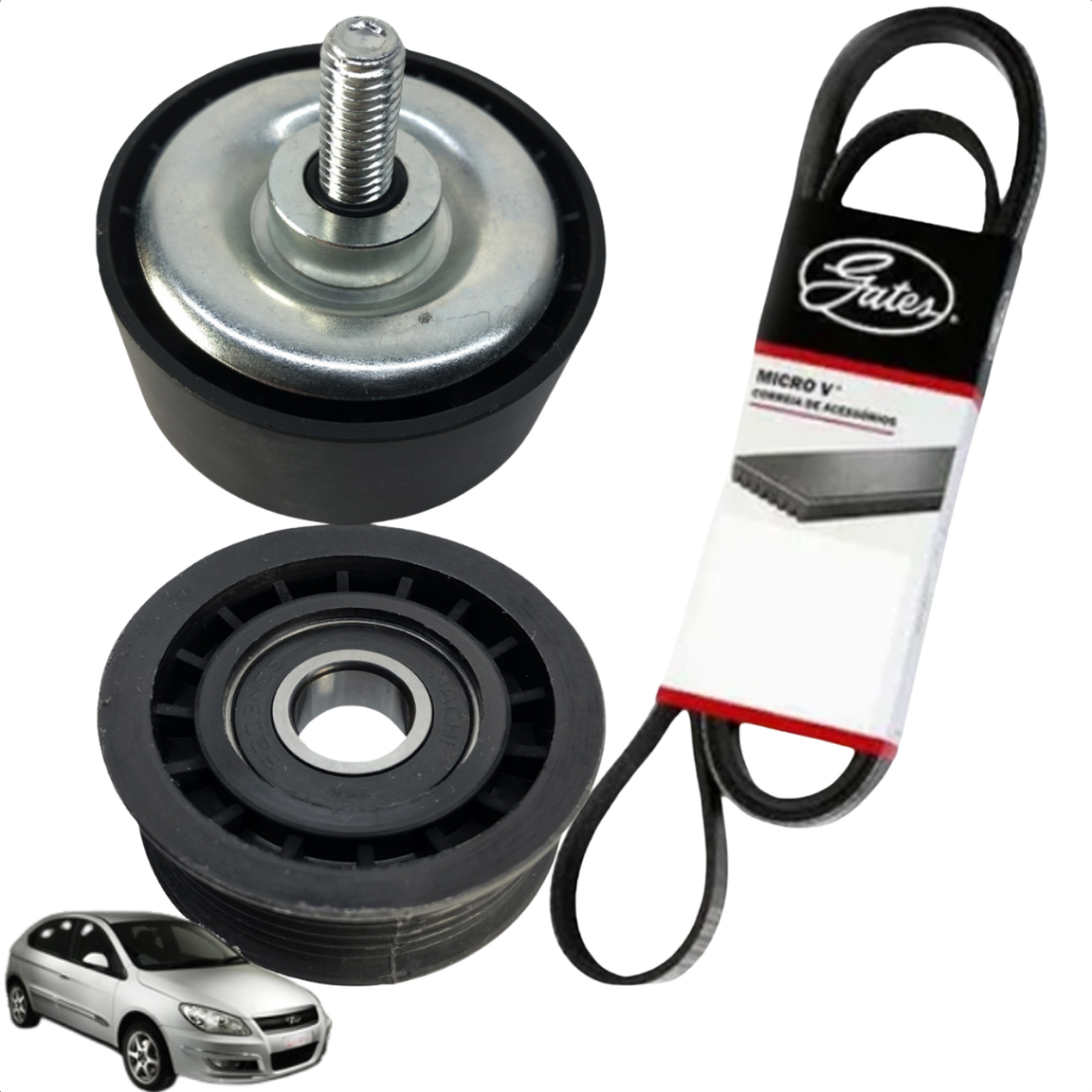 Imagem Kit Correia do Alternador + Polias Chery Cielo 1.6 16v 2010 2011 2012 C/Direção Hidráulica