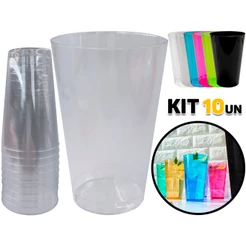 Kit 50 Copos Copo 300ml Festa Bebidas Refri Sucos Descartável Lavável Acrílico Resistente Cores