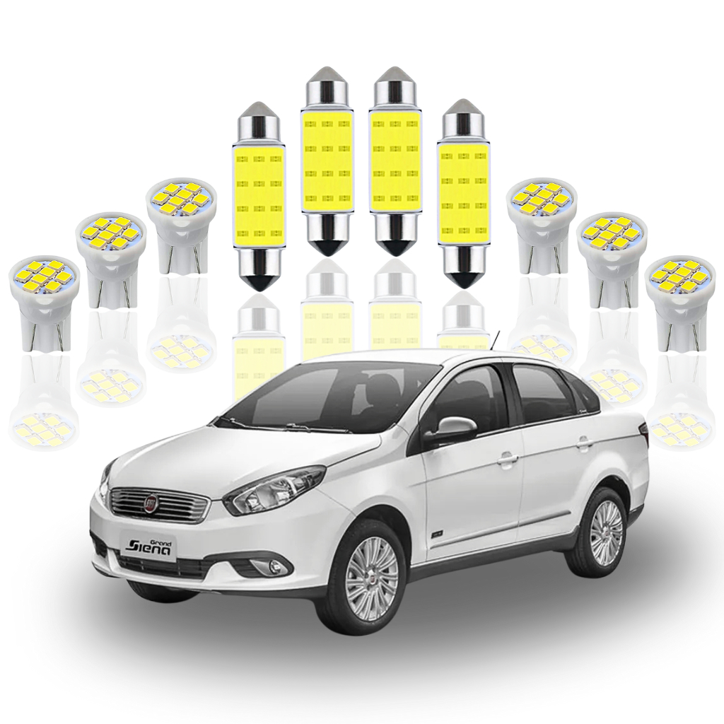 Kit Lâmpada led Fiat Grand Siena ( Farolete Placa Teto Ré ) pingo T10 Torpedo 41mm 1 polo 1156 Meia Luz salão