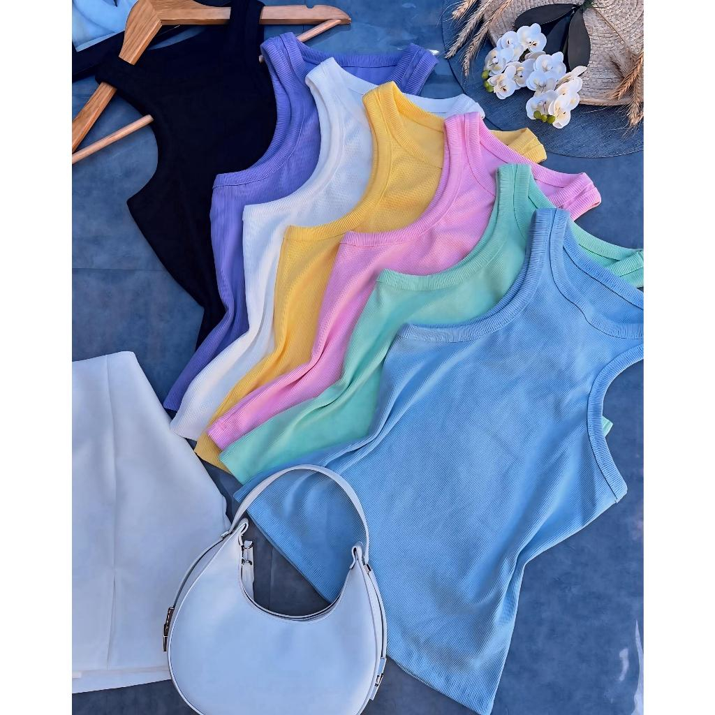 Blusa Feminina Regata Canelada Ribana Basica Com Elastano Lycra Top Cropped Candy Color Premium