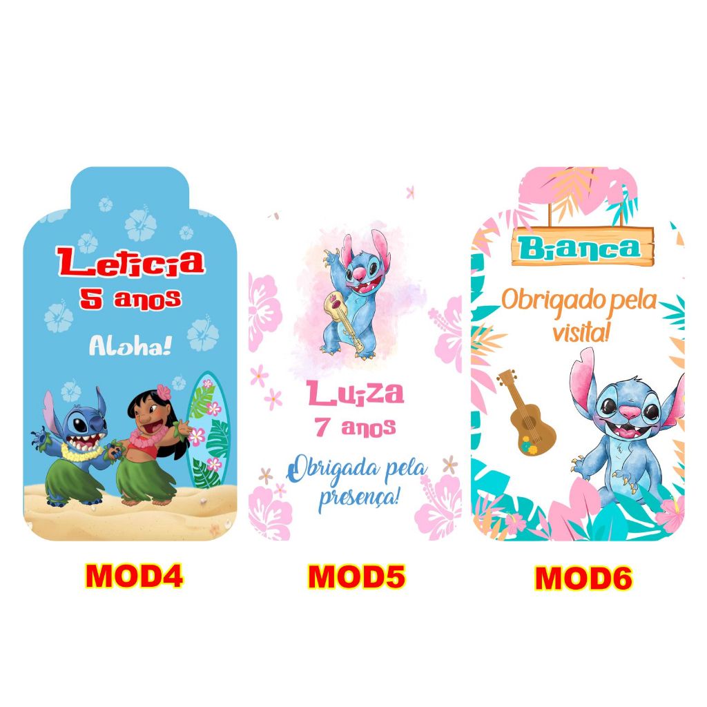 50 Tags de Papel Lilo & Stitch com furo personalizado em papel fotográfico 150g 4x7cm