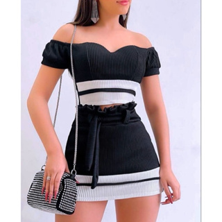 Conjunto 3D Premium com short saia e croped e cinto gringa em Oferta na Shopee