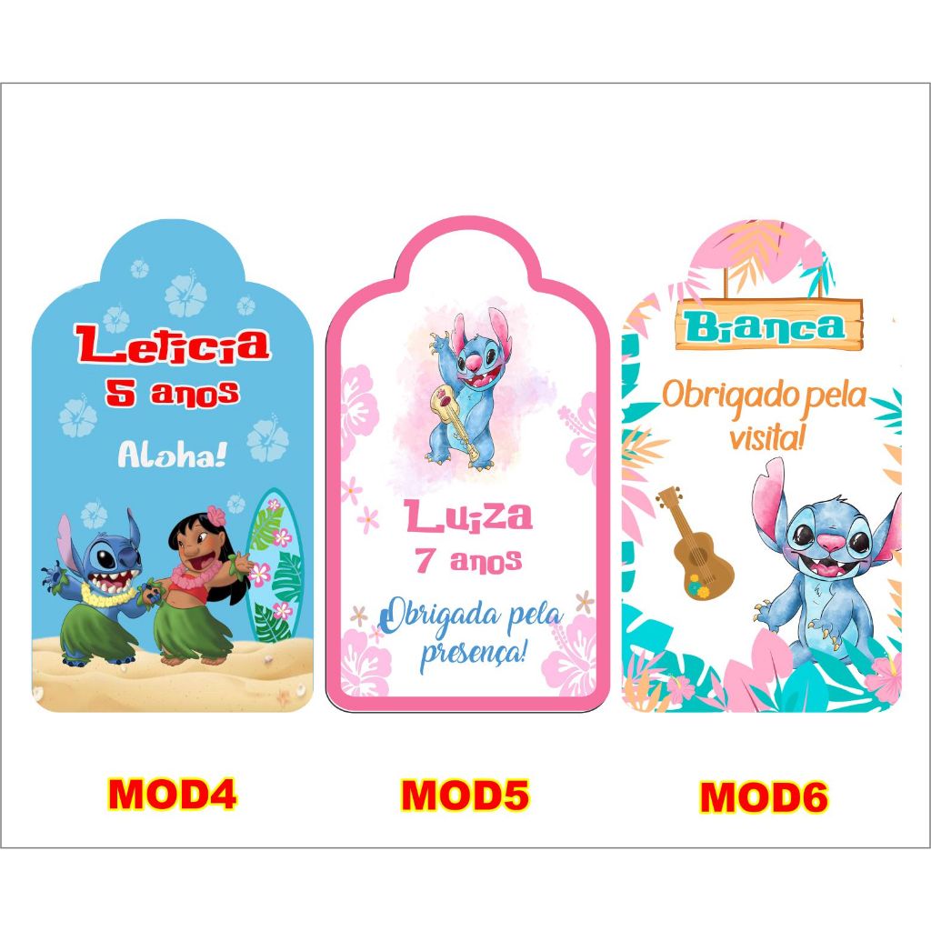 50 Tags Adesivas Lilo & Stitch personalizado em papel fotográfico 4x7cm