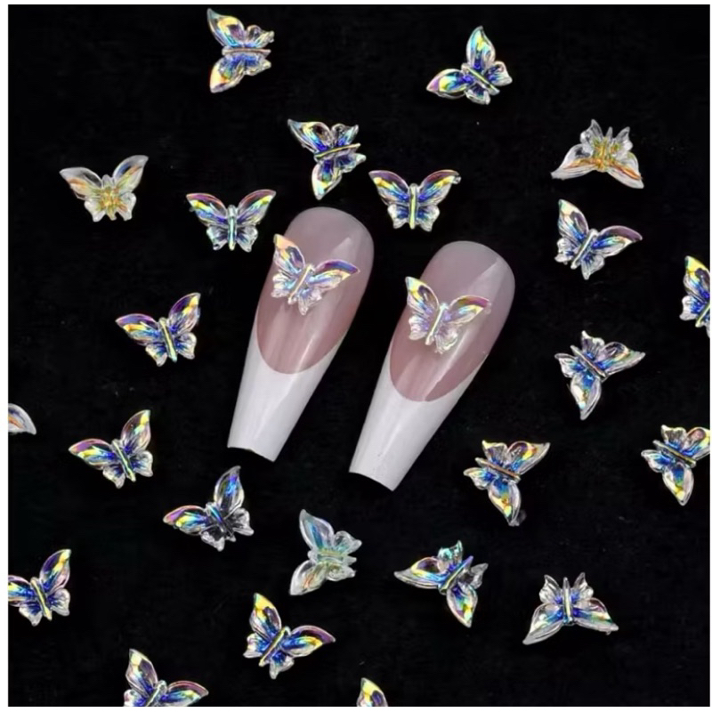 Kit 20 Apliques Borboletas M01 Resina Decoração De Unhas Aurora Artesanato Cintilante Furta Cor DIY
