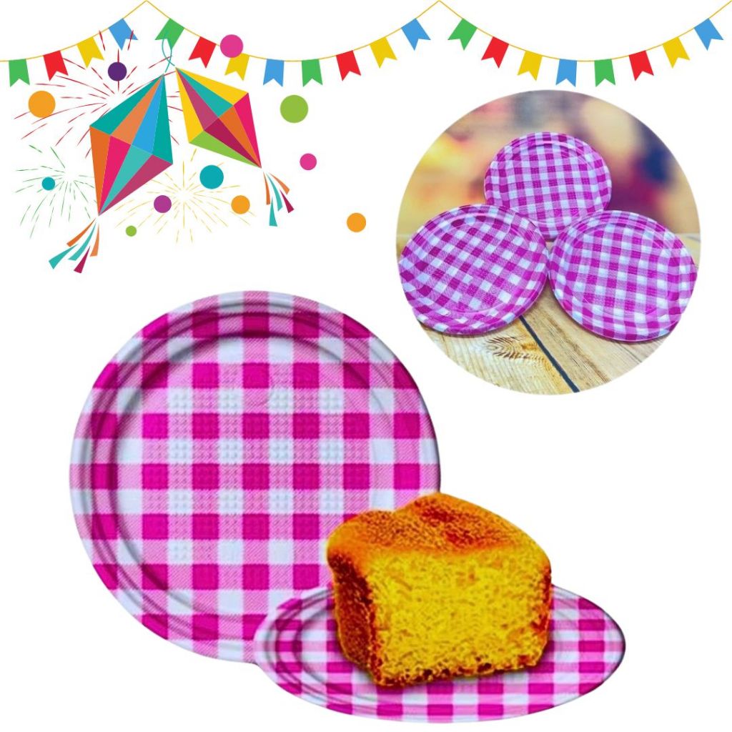 30~150 PRATINHO FESTA JUNINA 15 CM XADREZ PINK em Oferta na Shopee